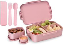 Load image into Gallery viewer, 2045ml Large Bento Box, Wheat Fiber Kids/Adults Lunch Box, with Removable 100% Leak-Proof Compartments, BPA-Free Lightweight and Easy Open To-go Food Container for School, Work, Picnic -Pink
