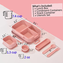 Load image into Gallery viewer, 2045ml Large Bento Box, Wheat Fiber Kids/Adults Lunch Box, with Removable 100% Leak-Proof Compartments, BPA-Free Lightweight and Easy Open To-go Food Container for School, Work, Picnic -Pink
