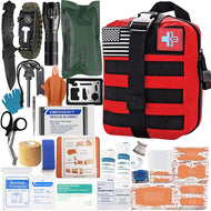 Homestockplus [2021 Upgrade] Trauma First Aid Kit with Survival Gear Outdoor Tactical Gear Set Military Grade Molle System for Camper Travel Hunting Hiking and Adventures（RED）