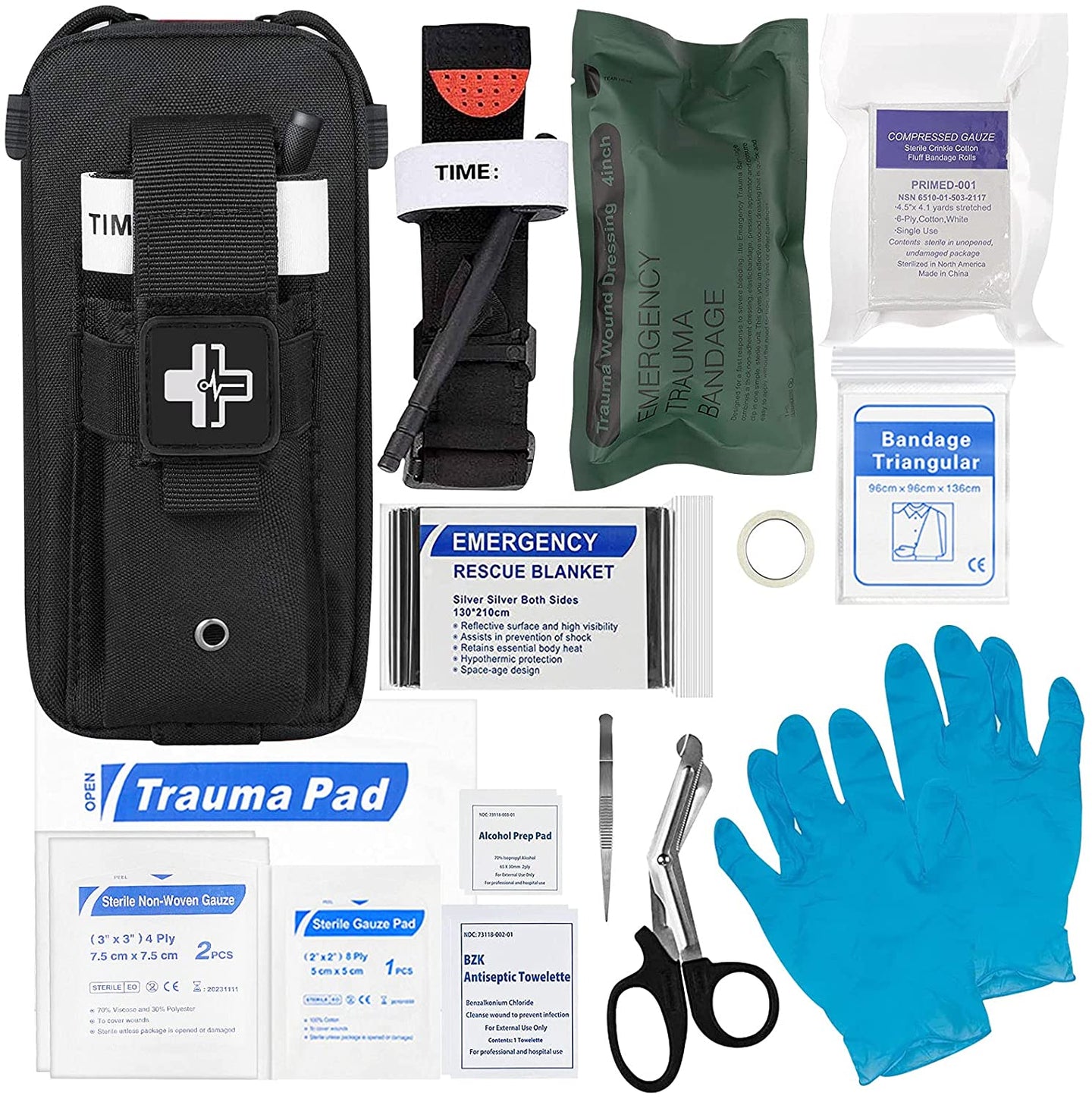 Emergency Trauma Kit with CAT Tourniquet, Emergency Treatment Care EMT First Aid Kit 【BLACK】