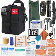 [2021 Upgrade] Trauma Survival First Aid Kit Outdoor Molle System Tactical Gear Set Trauma Kit Military Grade for Camper Travel Hunting Hiking and Adventures（Black）